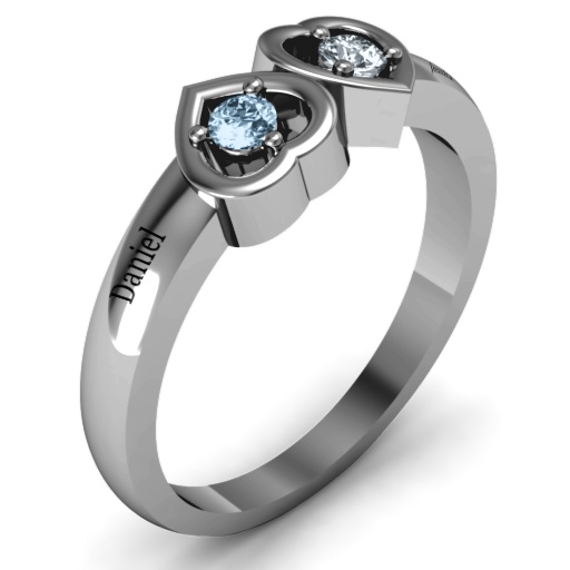 Inverted Kissing Hearts Solid White Gold Ring
