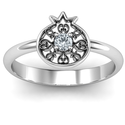 Pomegranate with Filigree Solid White Gold Ring