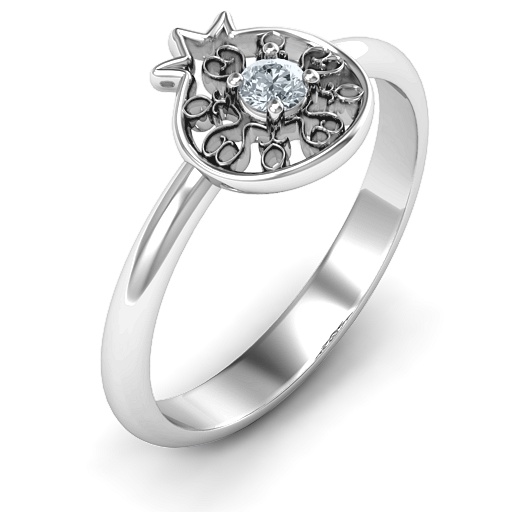 Pomegranate with Filigree Solid White Gold Ring