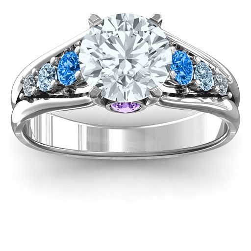 Radiant Love Solid White Gold Ring with Collar Gems