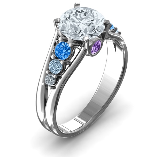 Radiant Love Solid White Gold Ring with Collar Gems