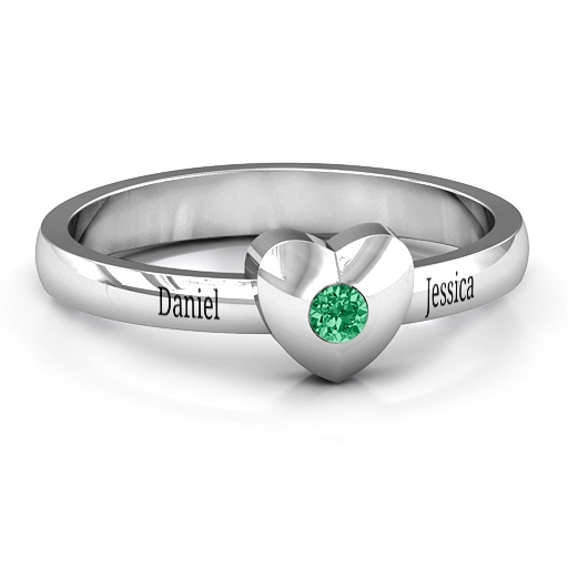 Solid Heart with Single Gemstone Solid White Gold Ring