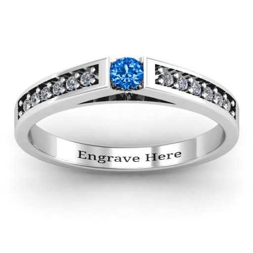 Solitaire Bridge Solid White Gold Ring with Shoulder Accents