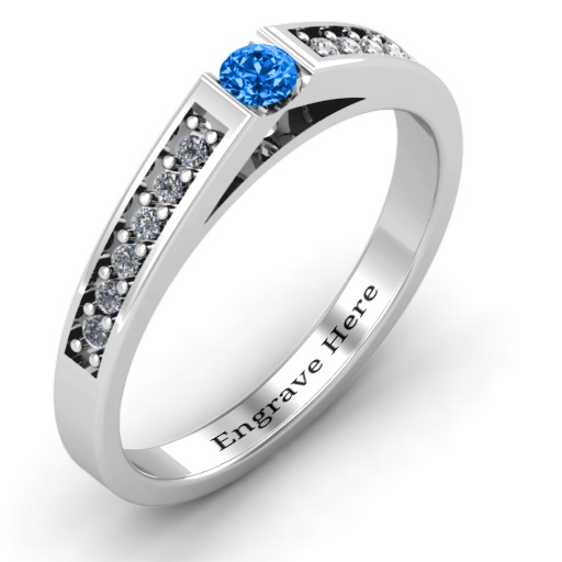 Solitaire Bridge Solid White Gold Ring with Shoulder Accents