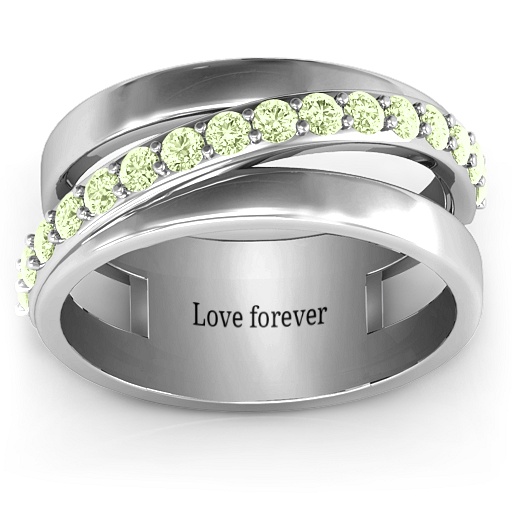Sparkling Sash Solid White Gold Ring