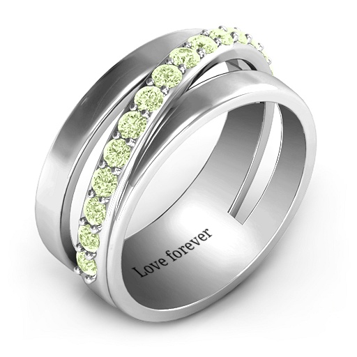 Sparkling Sash Solid White Gold Ring