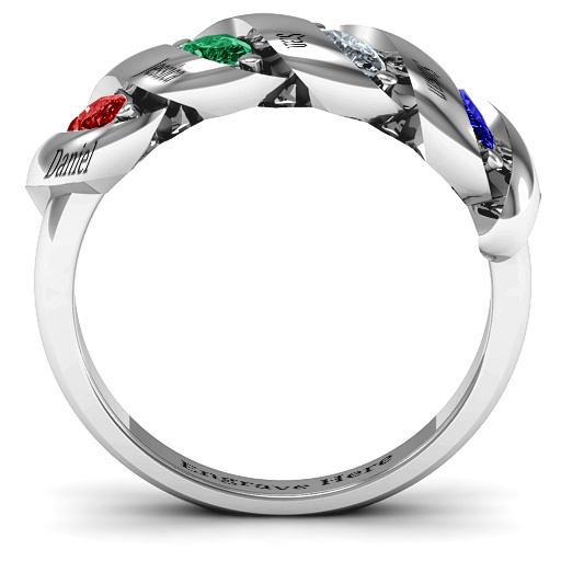 Spiral Marquise Row Solid White Gold Ring