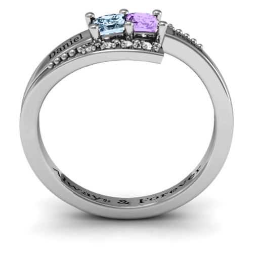 18CT White Gold Double Princess Bypass with Accents Ring