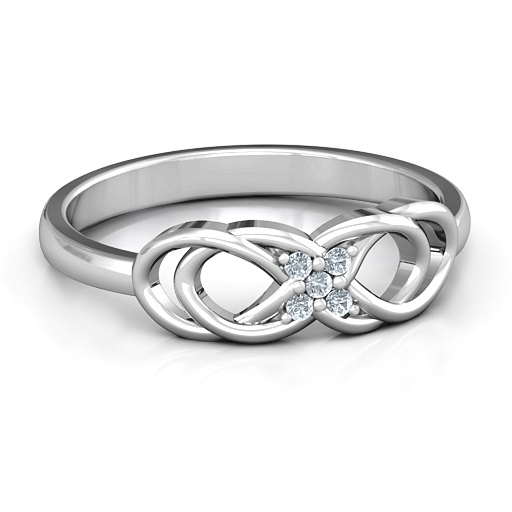 18CT White Gold Infinity Knot Ring with Accents