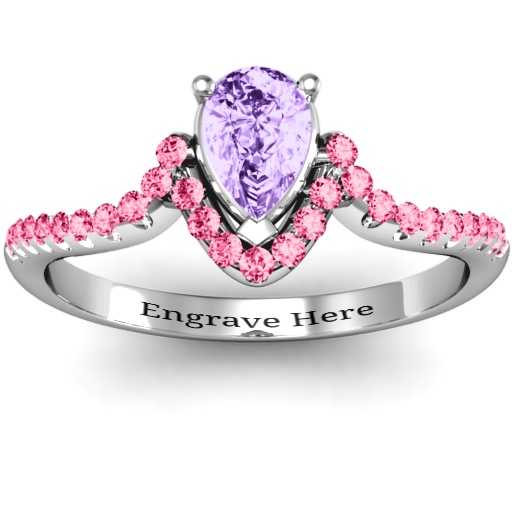 18CT White Gold Pear in Accent Groove Ring