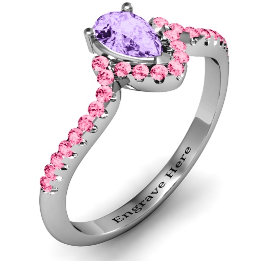 18CT White Gold Pear in Accent Groove Ring