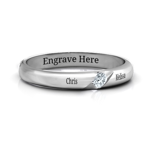 18CT White Gold Reveal Stone Grooved Women's Ring with Cubic Zirconias Stone