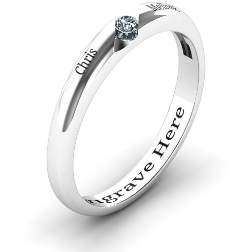 18CT White Gold Reveal Stone Grooved Women's Ring with Cubic Zirconias Stone