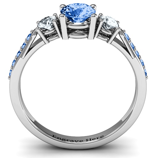 18CT White Gold Three Stone Eternity Ring with Twin Accent Rows