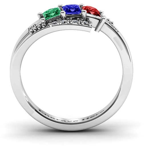 18CT White Gold Triple Princess Stone Ring with Accents