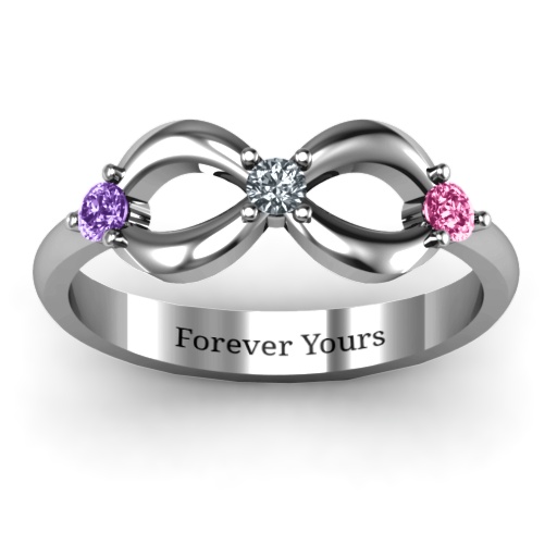 Three Stone Infinity Solid White Gold Ring