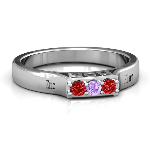 Triple Round Stone MOM Solid White Gold Ring