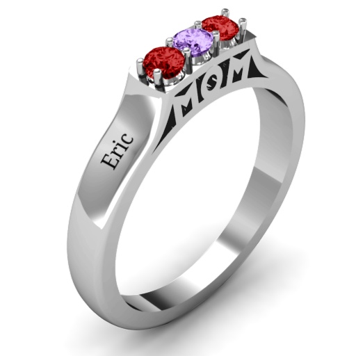 Triple Round Stone MOM Solid White Gold Ring