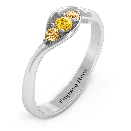 Triple Stone Swirl Solid White Gold Ring