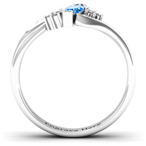 Twisted Marquise Solid White Gold Ring with Shoulder Accents
