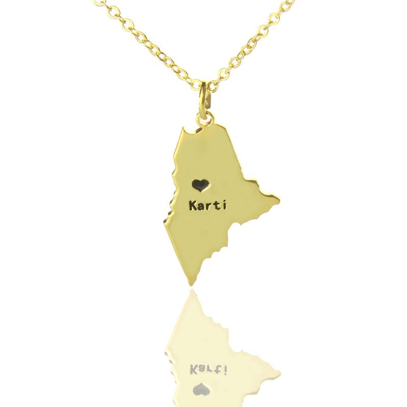 Custom Maine State Shaped Necklaces - Solid Gold