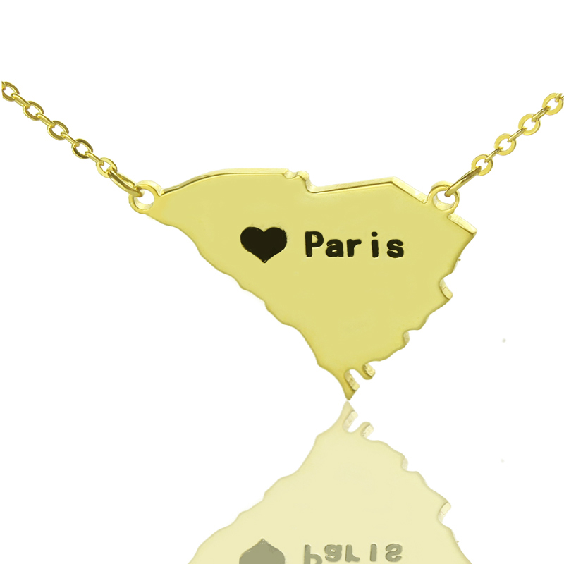South Carolina State Shaped Necklaces - Solid Gold