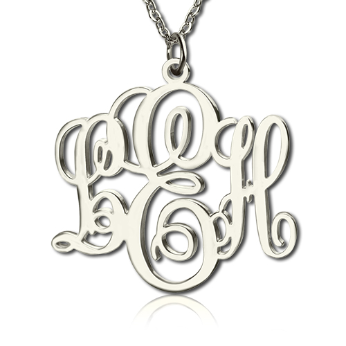 Solid Gold Vine Font Initial Monogram Necklace
