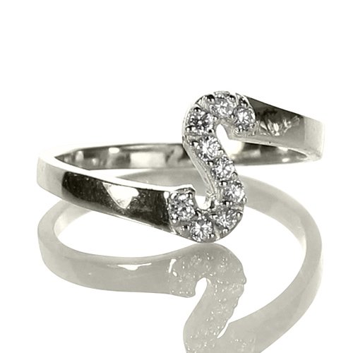 Birthstone Initial Letter Solid White Gold Ring