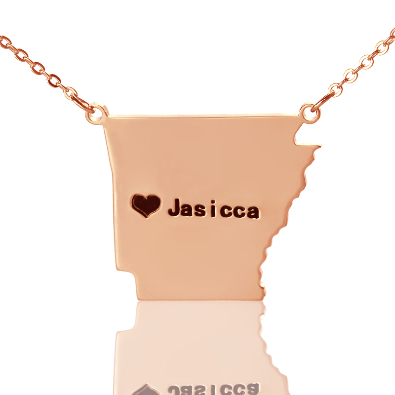 Custom AR State USA Map Necklace - Rose Gold