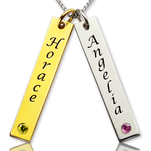 Solid Gold Custom Couple Name Tag with Birthstones