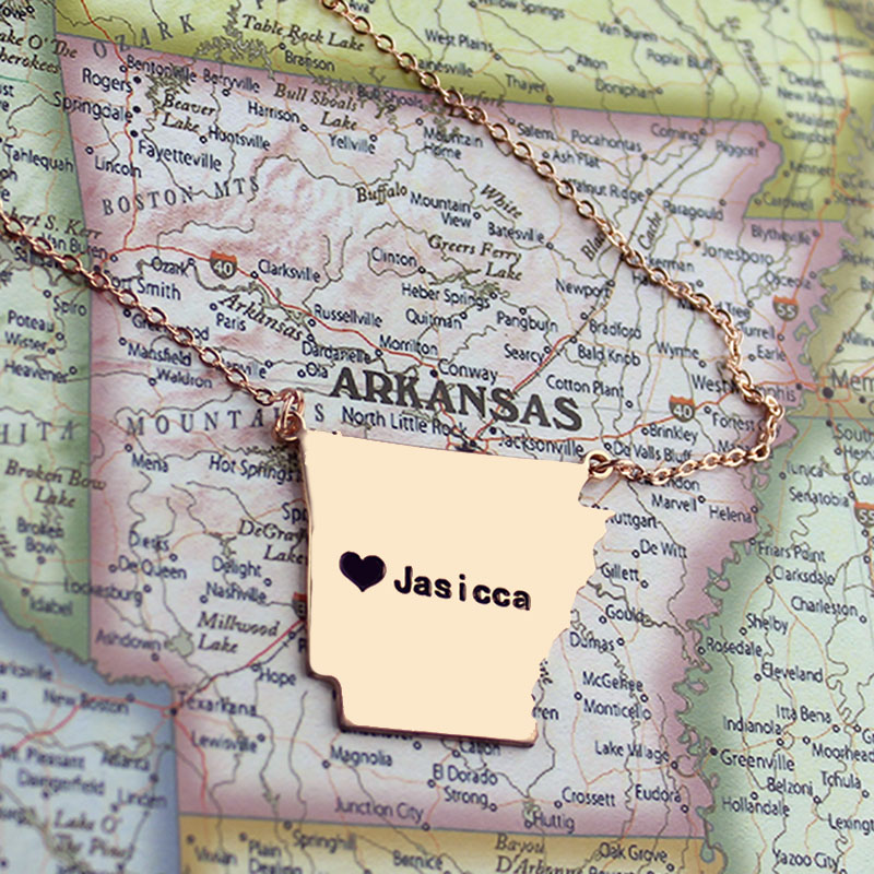 Custom AR State USA Map Necklace - Rose Gold