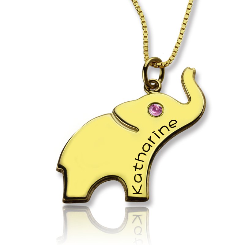 Elephant Lucky Charm Necklace Engraved Name 18CT Gold