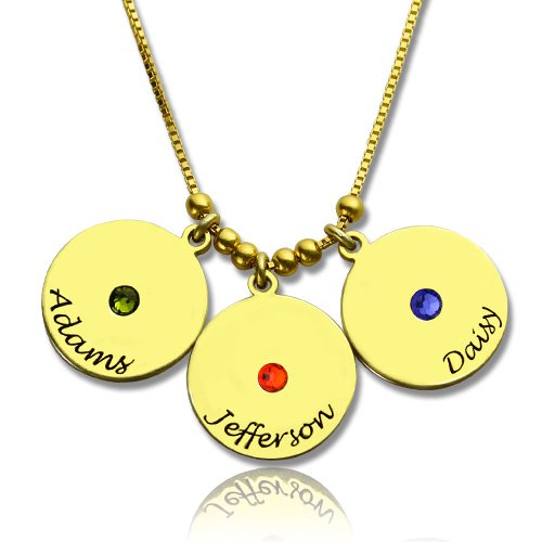 Mother's Disc and Birthstone Charm Necklace - 18CT Gold