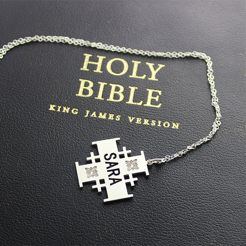 Solid Gold Jerusalem Cross Name Name Necklace
