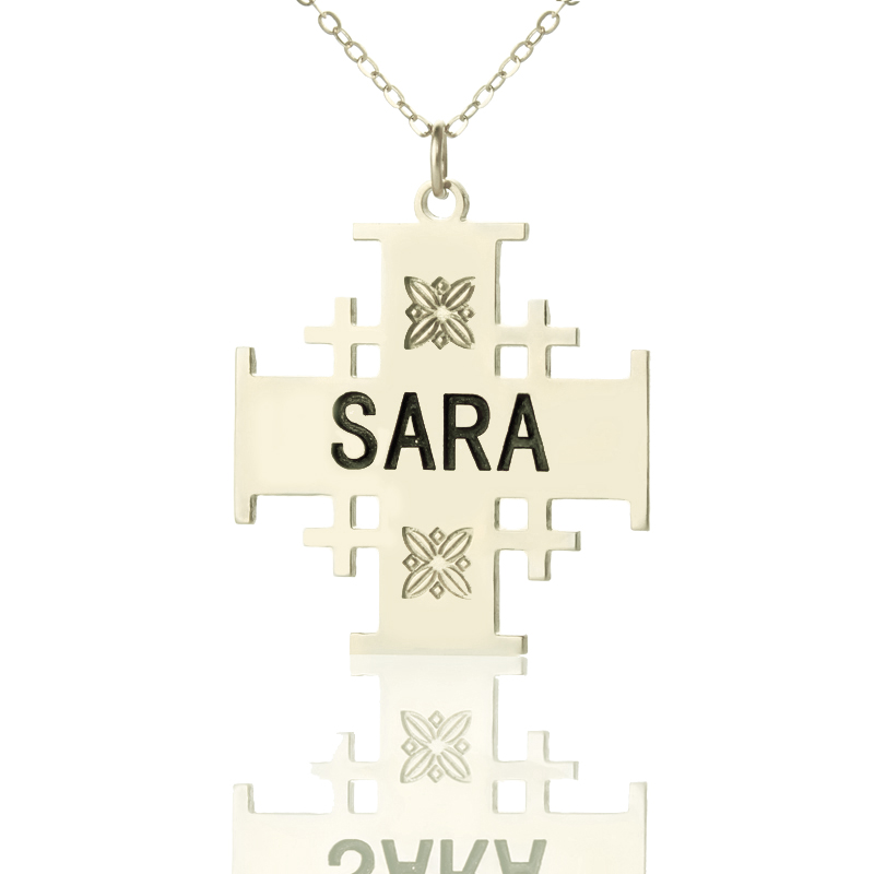 Solid Gold Jerusalem Cross Name Name Necklace