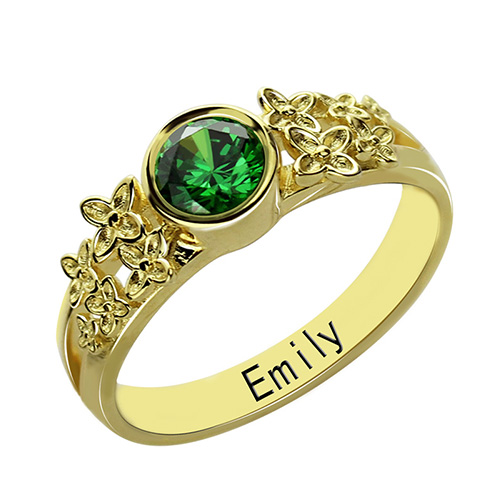 Flower Engagement Birthstone Name Ring Gold