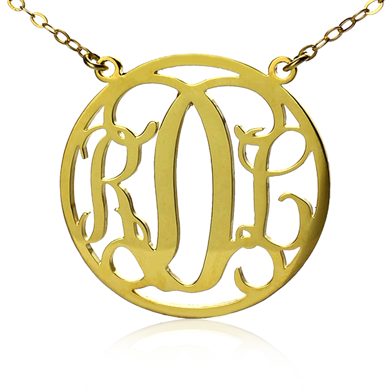 Circle 18CT Solid Gold Initial Monogram Name Necklace