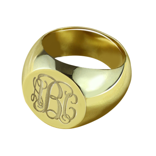Engraved Circle Monogram Signet Ring - 18CT Gold