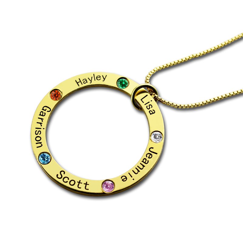Family Circle Names Necklace For Mother - Solid Gold
