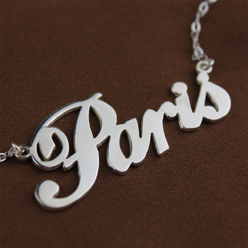 Paris Hilton Style Name Necklace 18CT Solid White Gold