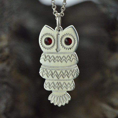 Solid Gold Cute Birthstone Owl Name Necklace for Girls