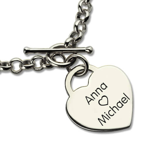 Solid White Gold Classic Padlock Heart Toggle Bracelet with Free Filigree Keepsake Box