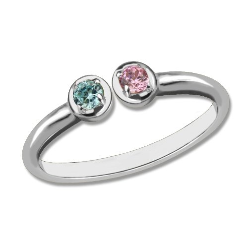 2 Stone Dual Birthstone Cuff Solid White Gold Ring