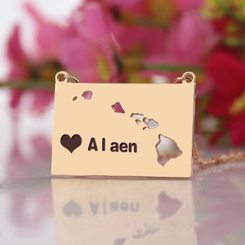 Custom Hawaii State Shaped Necklaces - Rose Gold