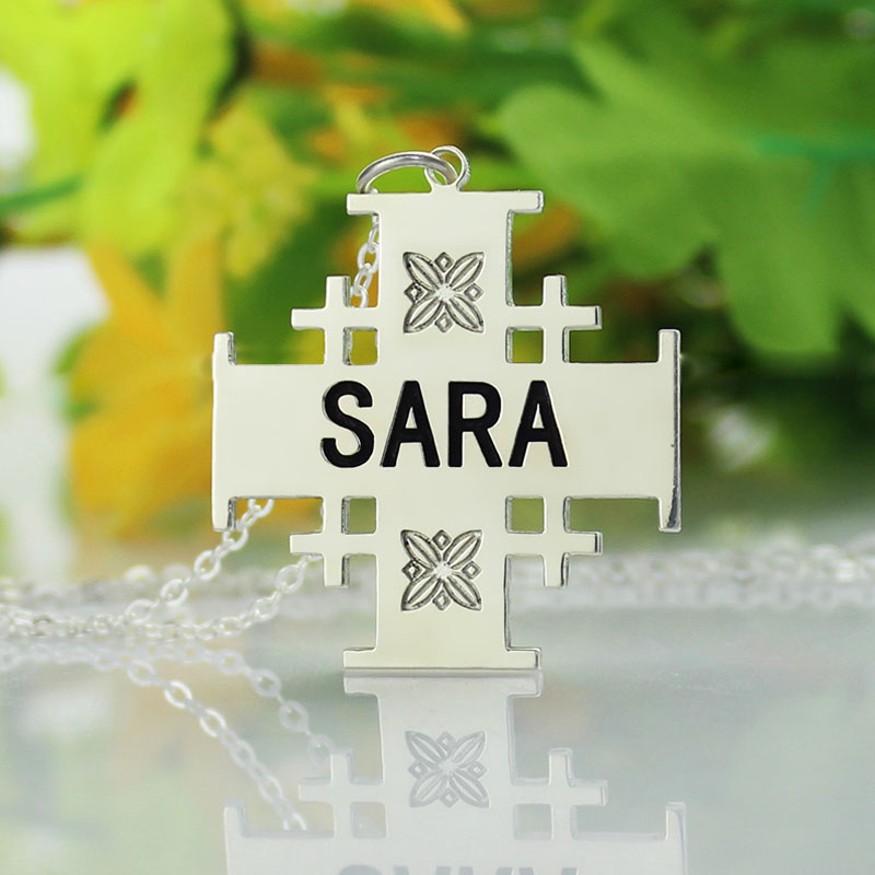 Solid Gold Jerusalem Cross Name Name Necklace