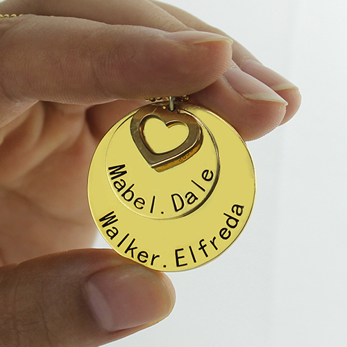 Disc Family Jewellery Necklace Engraved Name - 18CT Gold