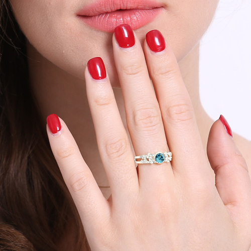 Flower Engagement Birthstone Name Solid White Gold Ring