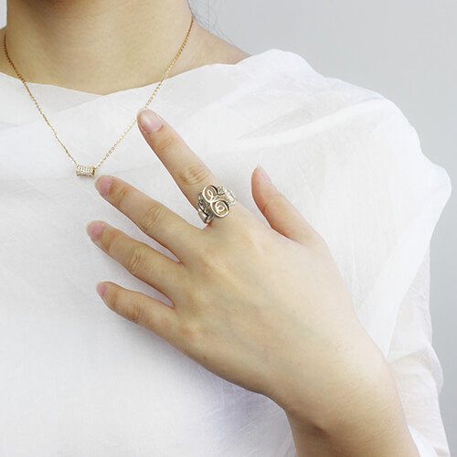 Fancy Monogram Solid White Gold Ring