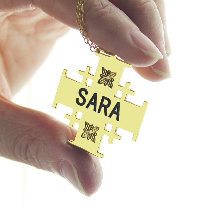 Gold Jerusalem Cross Name Name Necklace