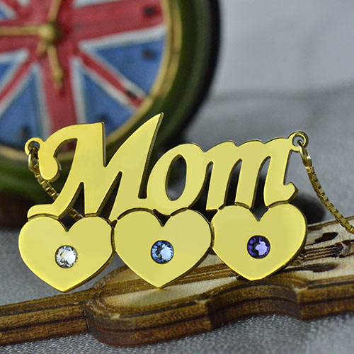 Moms Necklace With Children Birthstone - 18CT Gold